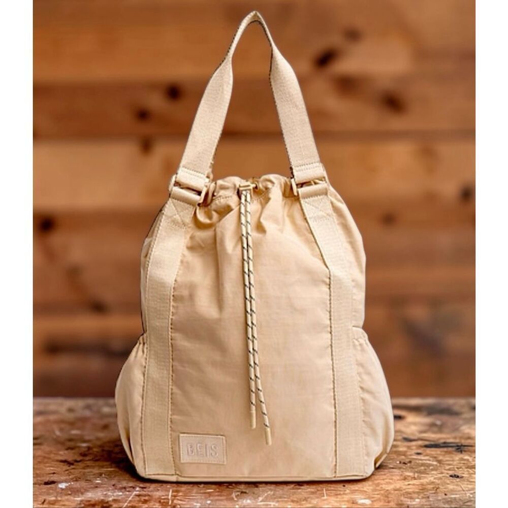 NWT Gorgeous BEIS Tan /Beige Nylon Sport Tote 2 Ways Tote bag & Backpack - Picture 16 of 16